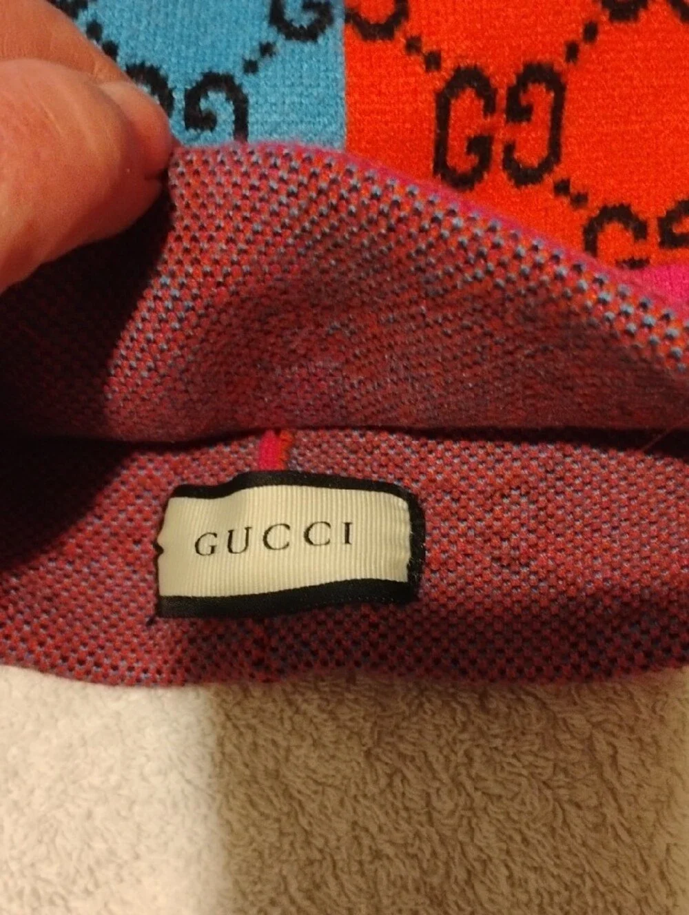 Gucci Kids Color-Block GG Beanie in Blue, Red & Pink
